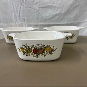 3 Vintage Corning Ware Casserole Rare Pattern Spice of Life P-43-B 2 3/4 Cup